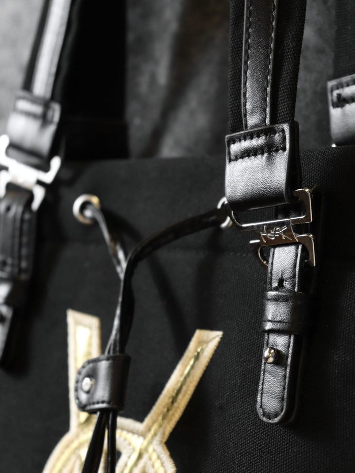 SAINT LAURENT サンローラン ハンドバッグ トートバッグ ロゴ キャンバス レザー ブラック ゴールド ノベルティ