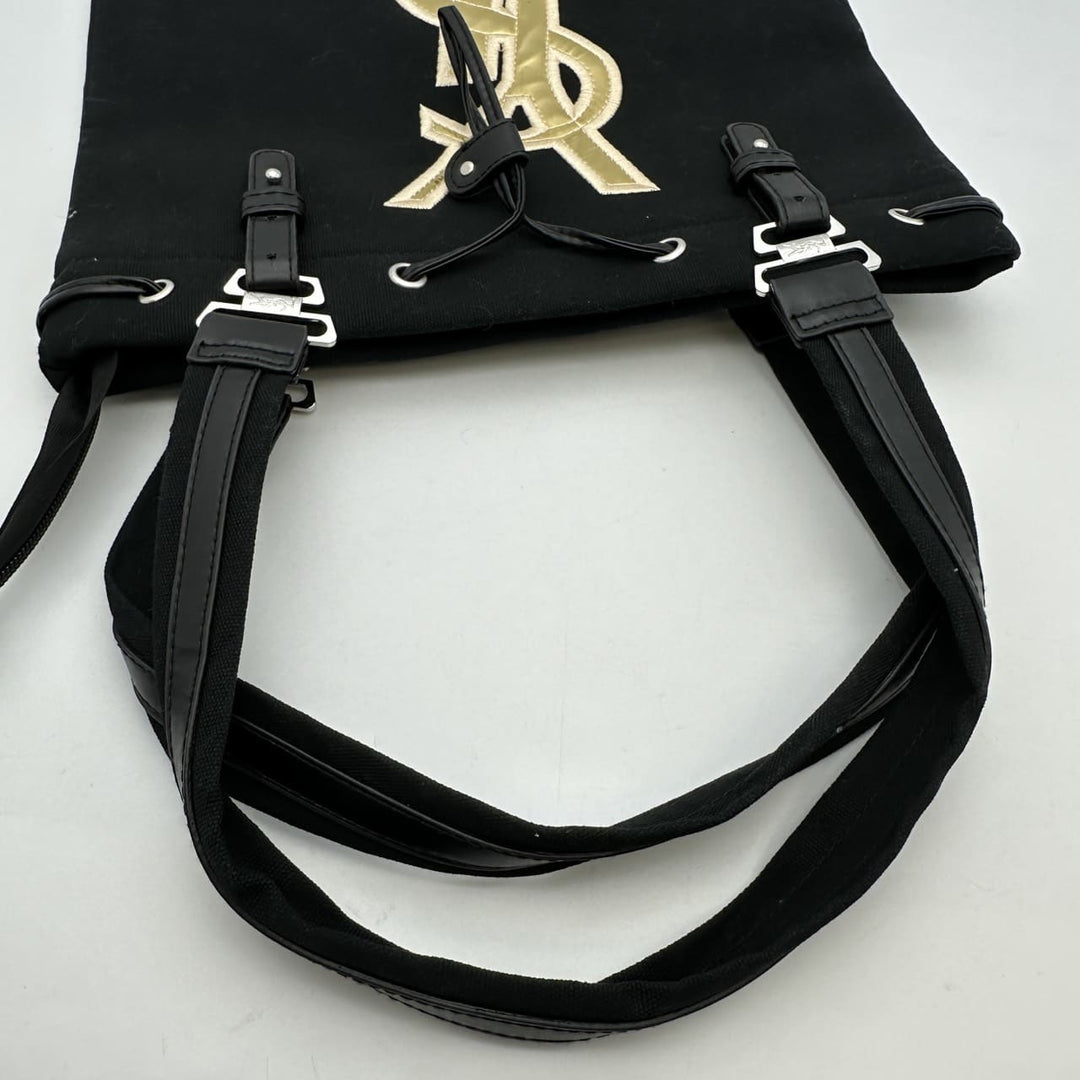 SAINT LAURENT サンローラン ハンドバッグ トートバッグ ロゴ キャンバス レザー ブラック ゴールド ノベルティ