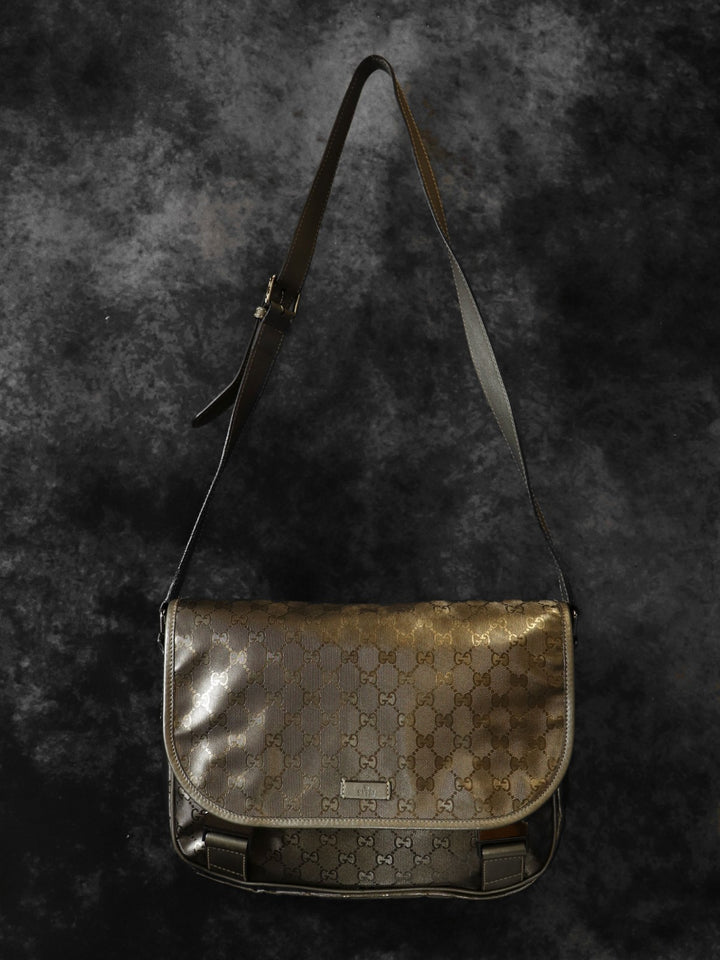 GUCCI グッチ 201732 ショルダーバッグ GGインプリメ 斜め掛け ブラウン メタリック PVC
