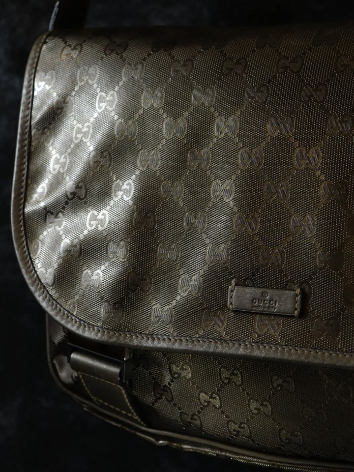 GUCCI グッチ 201732 ショルダーバッグ GGインプリメ 斜め掛け ブラウン メタリック PVC
