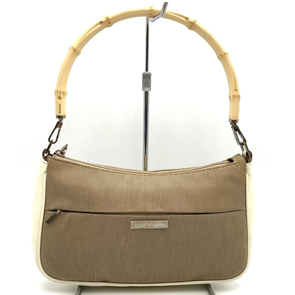 GUCCI グッチ 001 3865 バンブー ハンドバッグ アクセサリーポーチ キャンバス レザー ベージュ