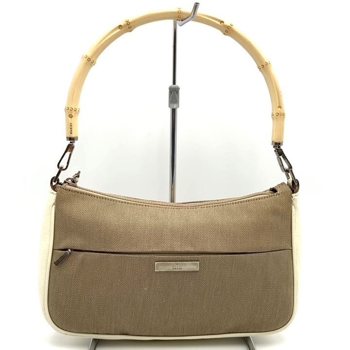 GUCCI グッチ 001 3865 バンブー ハンドバッグ アクセサリーポーチ キャンバス レザー ベージュ