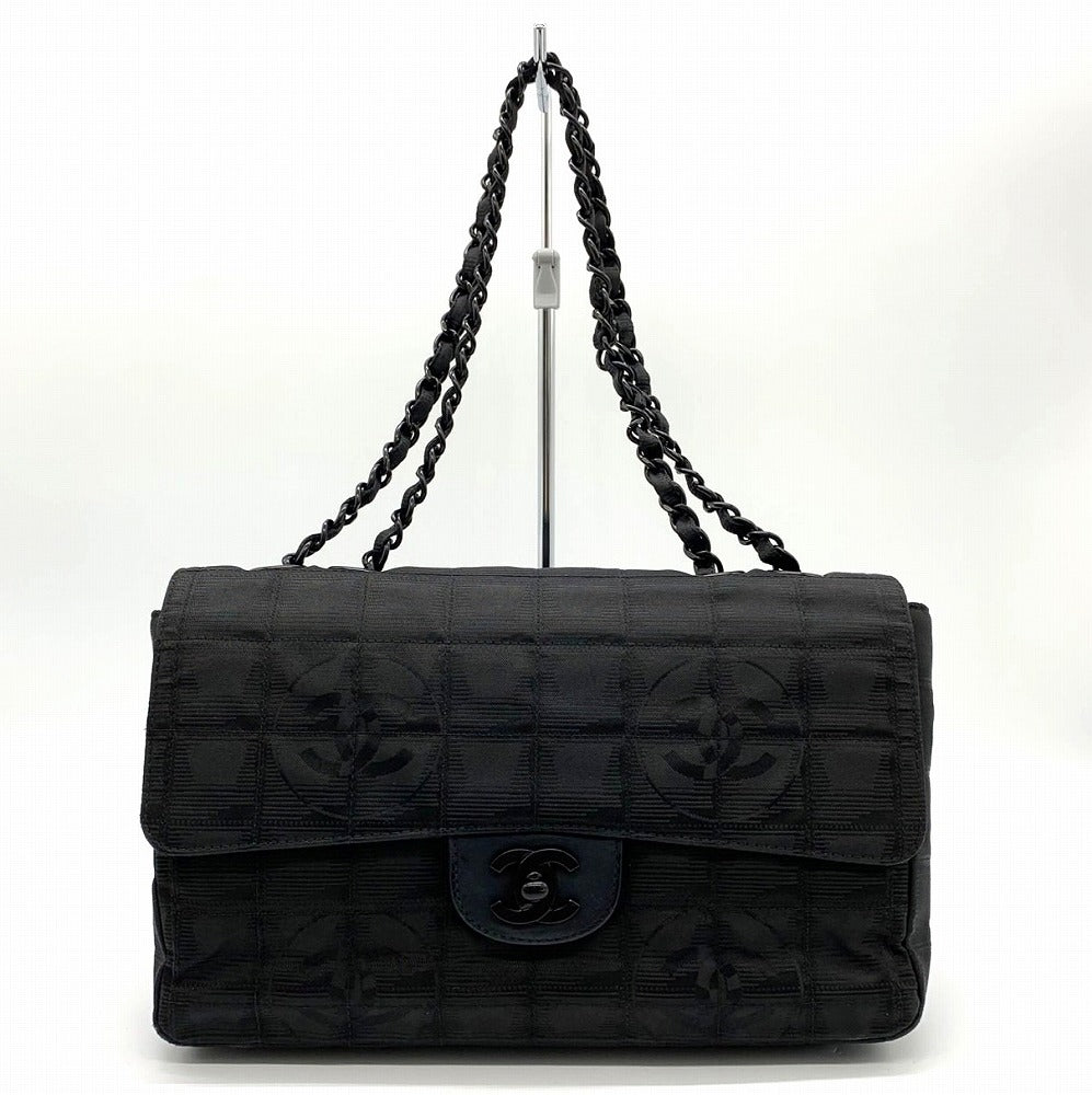 美品 CHANEL シャネル ニュートラベルライン チョコバー チェーンショルダーバッグ ナイロン ココ ブラック 黒