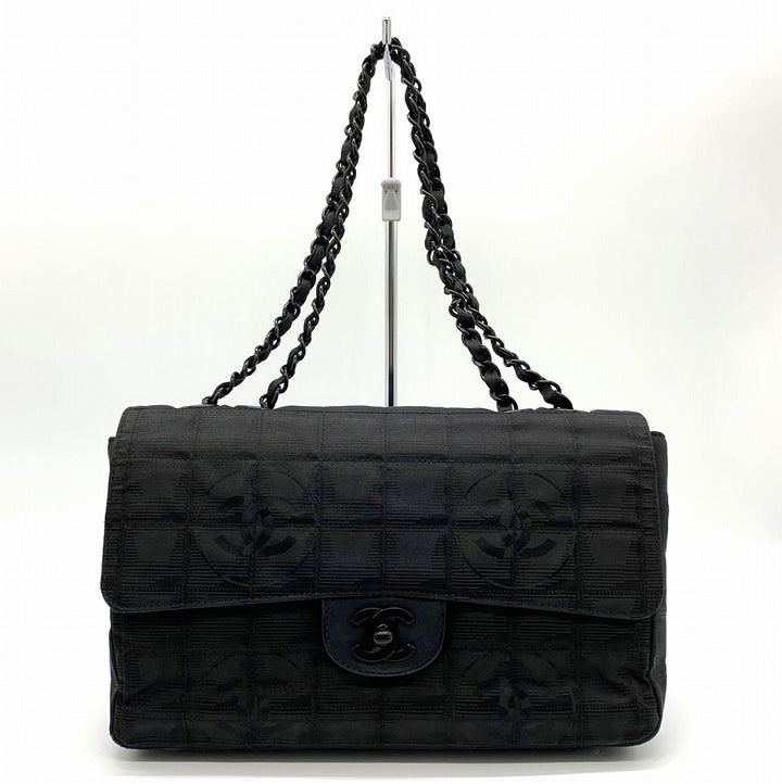 美品 CHANEL シャネル ニュートラベルライン チョコバー チェーンショルダーバッグ ナイロン ココ ブラック 黒