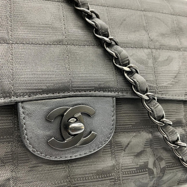 美品 CHANEL シャネル ニュートラベルライン チョコバー チェーンショルダーバッグ ナイロン ココ ブラック 黒