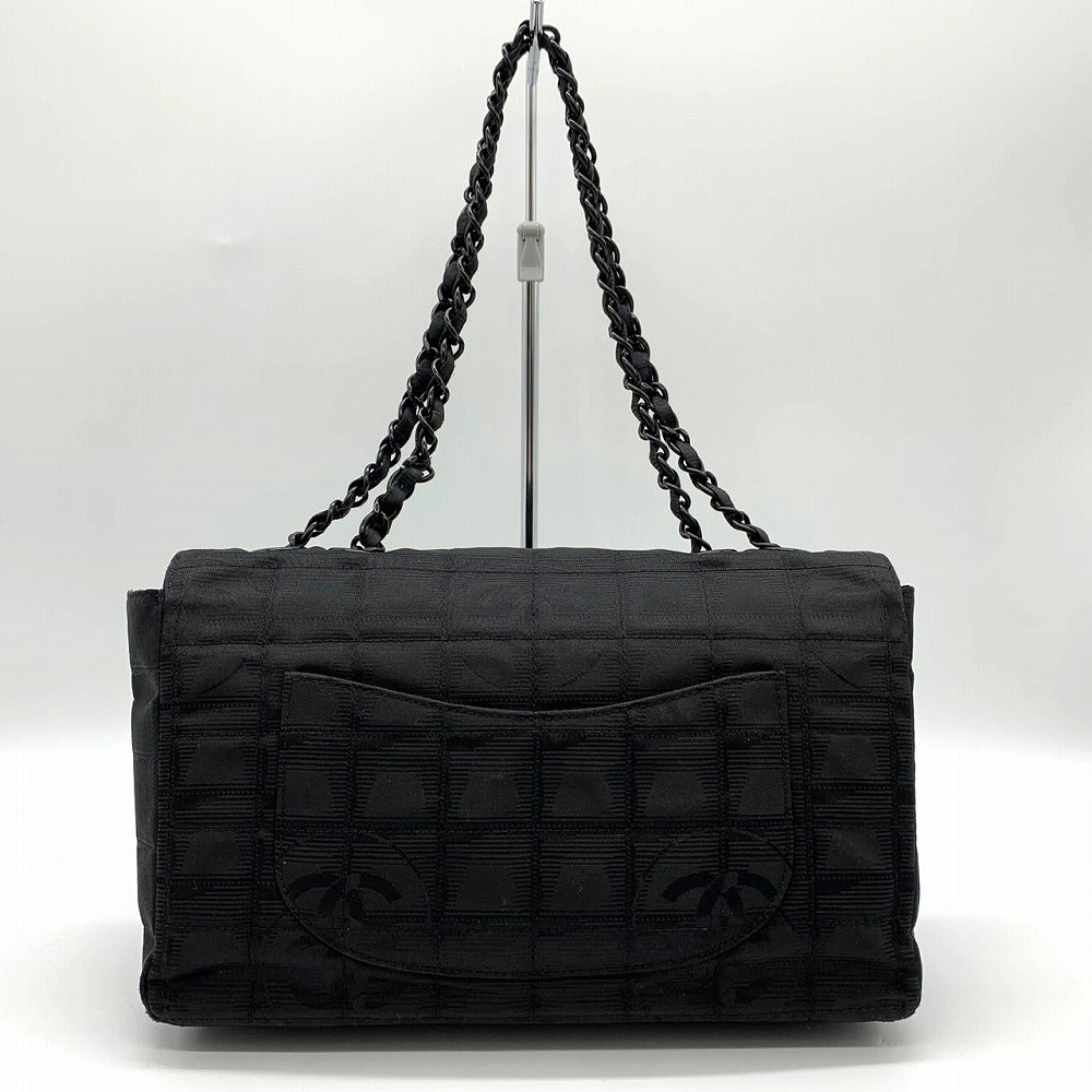 美品 CHANEL シャネル ニュートラベルライン チョコバー チェーンショルダーバッグ ナイロン ココ ブラック 黒