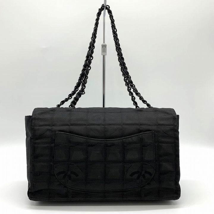 美品 CHANEL シャネル ニュートラベルライン チョコバー チェーンショルダーバッグ ナイロン ココ ブラック 黒