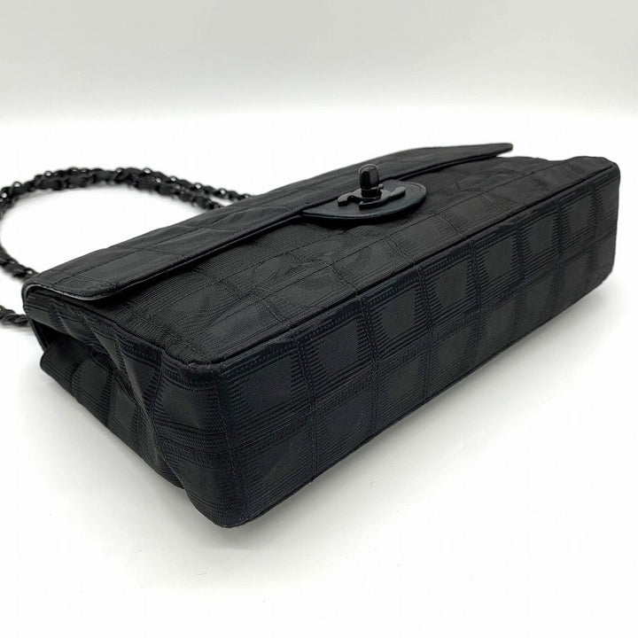 美品 CHANEL シャネル ニュートラベルライン チョコバー チェーンショルダーバッグ ナイロン ココ ブラック 黒