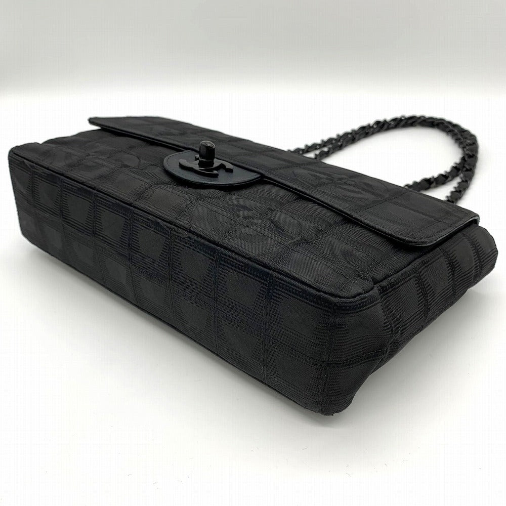 美品 CHANEL シャネル ニュートラベルライン チョコバー チェーンショルダーバッグ ナイロン ココ ブラック 黒