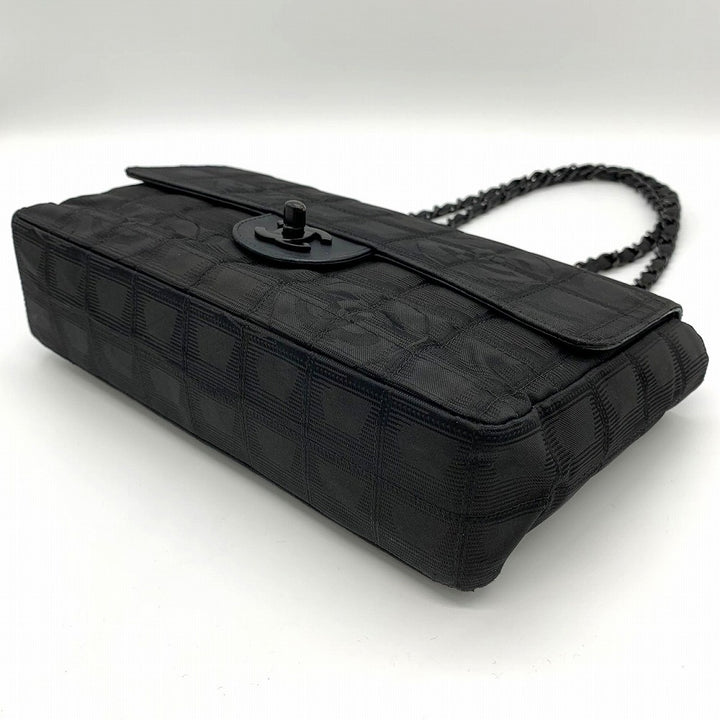 美品 CHANEL シャネル ニュートラベルライン チョコバー チェーンショルダーバッグ ナイロン ココ ブラック 黒