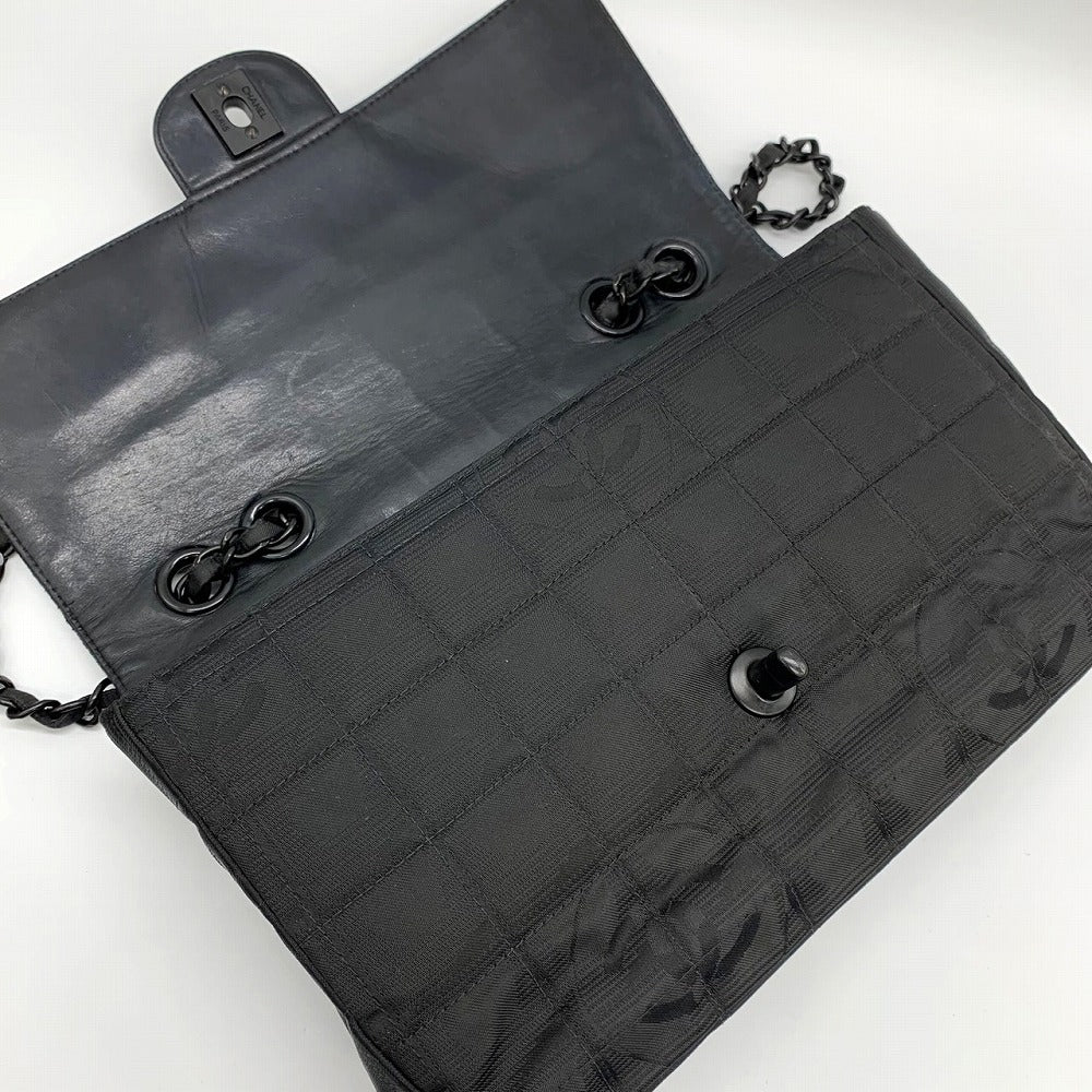 美品 CHANEL シャネル ニュートラベルライン チョコバー チェーンショルダーバッグ ナイロン ココ ブラック 黒