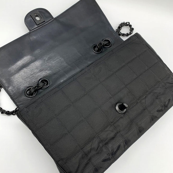 美品 CHANEL シャネル ニュートラベルライン チョコバー チェーンショルダーバッグ ナイロン ココ ブラック 黒