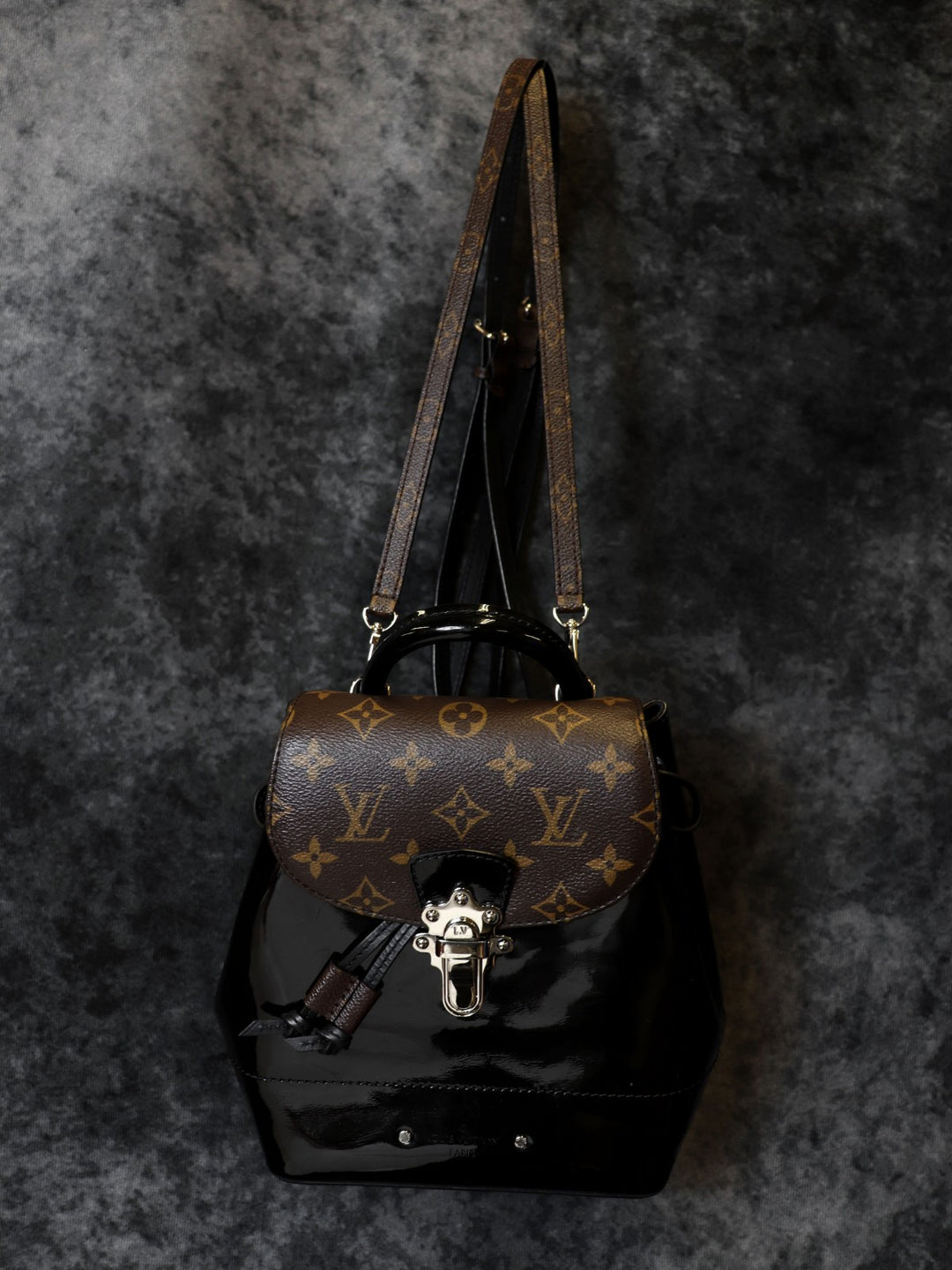 LOUIS VUITTON ルイ・ヴィトン M55769 ホットスプリングス リュック デイパック ハンドバッグ 2way ブラウン ヴェルニ×モノグラム