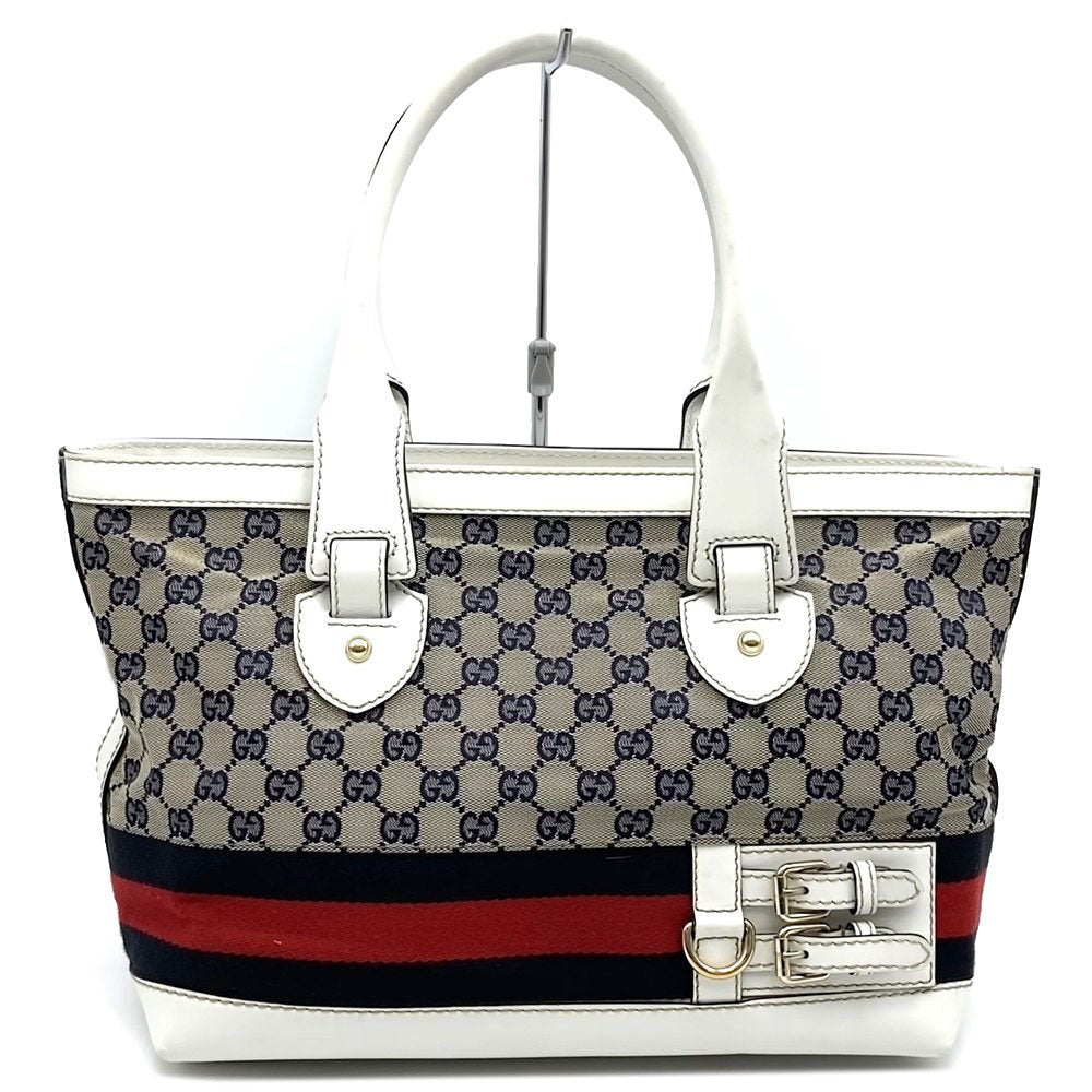 GUCCI グッチ 257085 シェリー トートバッグ GGキャンバス レザー ネイビー ホワイト