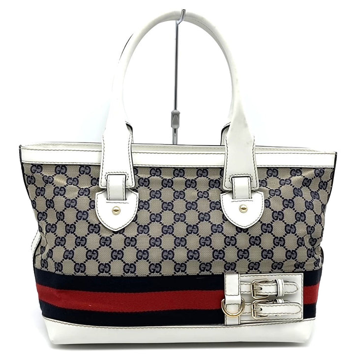 GUCCI グッチ 257085 シェリー トートバッグ GGキャンバス レザー ネイビー ホワイト