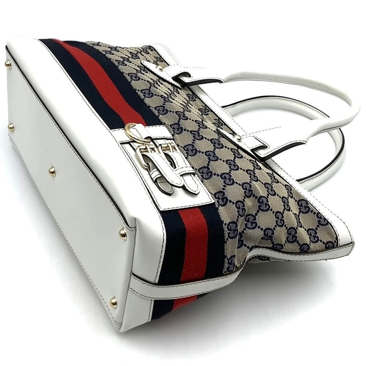 GUCCI グッチ 257085 シェリー トートバッグ GGキャンバス レザー ネイビー ホワイト