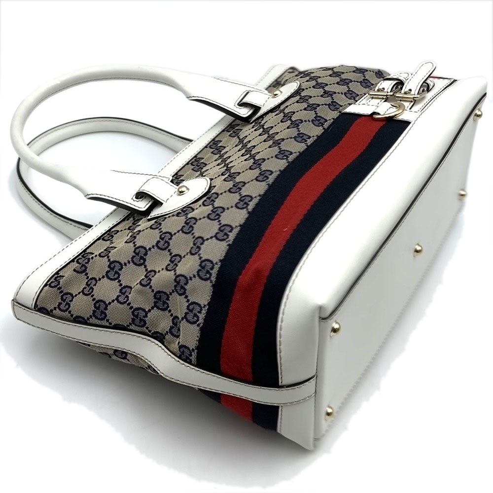 GUCCI グッチ 257085 シェリー トートバッグ GGキャンバス レザー ネイビー ホワイト
