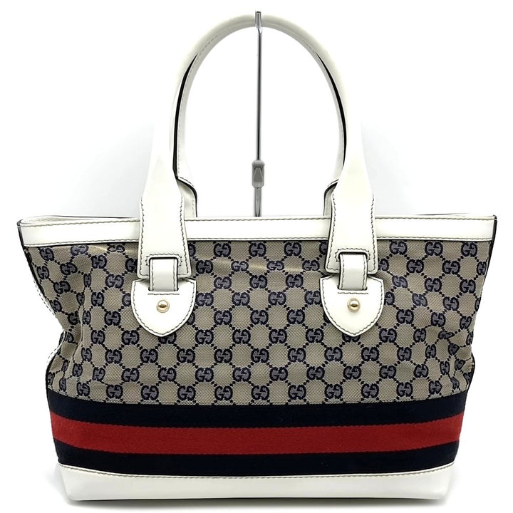 GUCCI グッチ 257085 シェリー トートバッグ GGキャンバス レザー ネイビー ホワイト