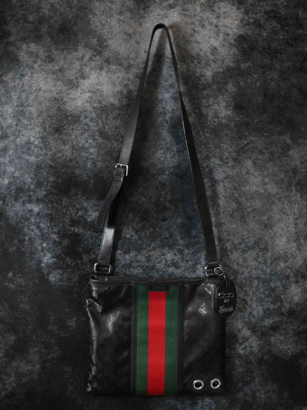 GUCCI グッチ 269379 GGインプリメ フィアット500 コラボ シェリー ショルダーバッグ コーティングキャンバス レザー ブラック