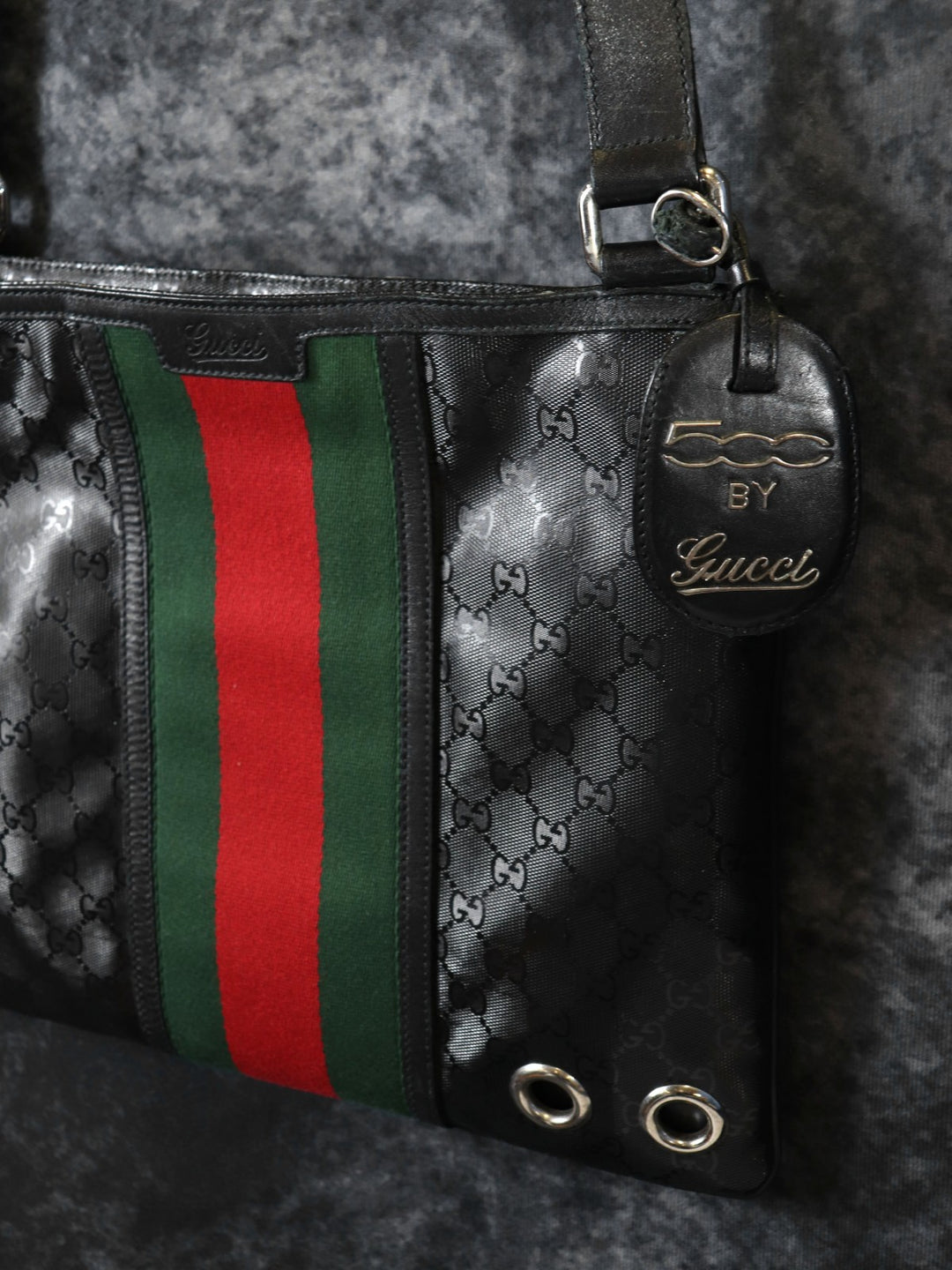 GUCCI グッチ 269379 GGインプリメ フィアット500 コラボ シェリー ショルダーバッグ コーティングキャンバス レザー ブラック