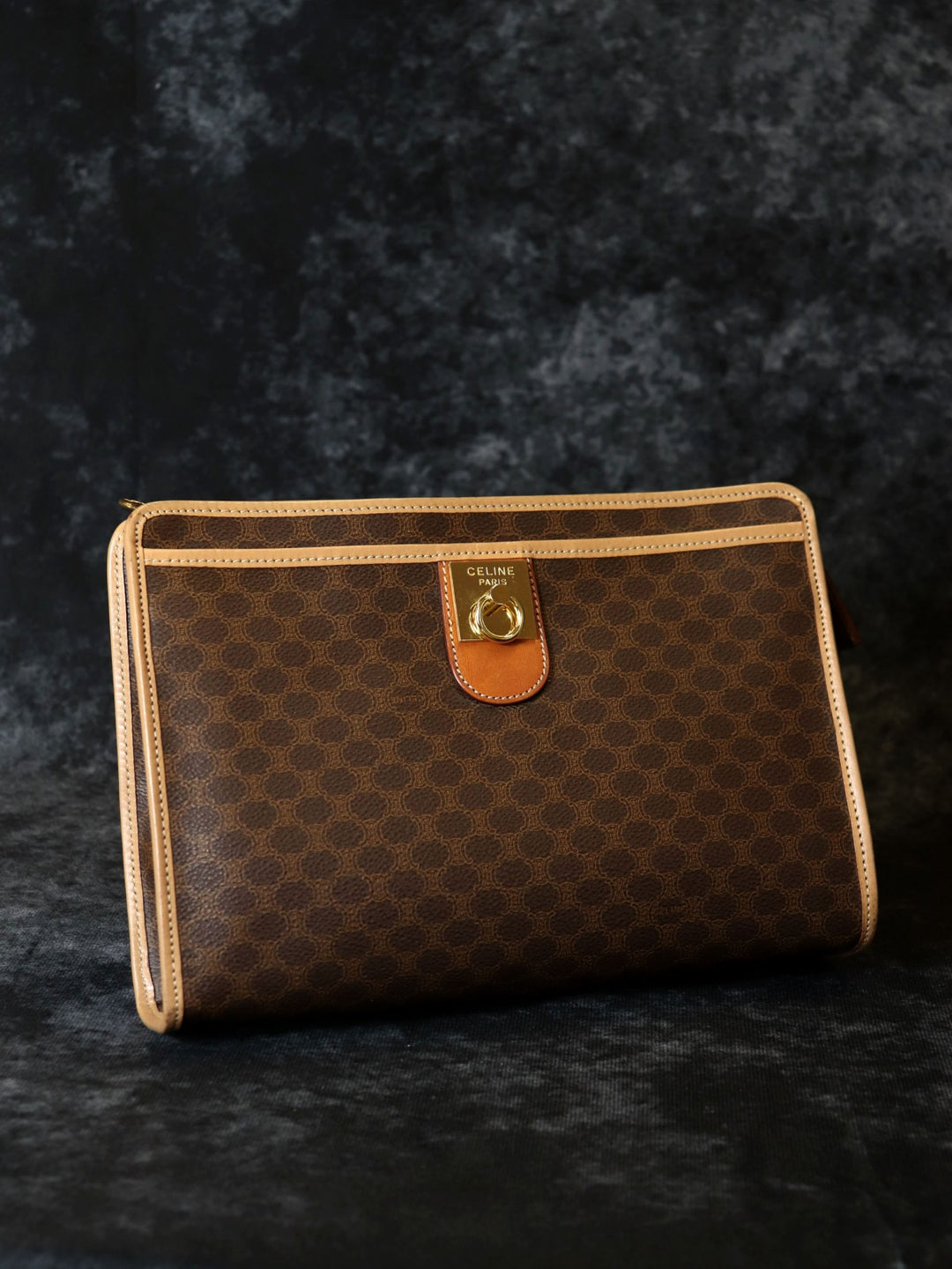 美品 CELINE セリーヌ マカダム クラッチバッグ セカンドバッグ ポーチ ブラウン PVC M13