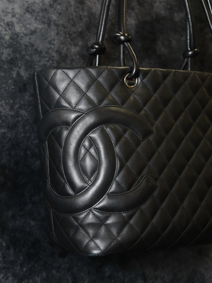 CHANEL シャネル カンボン ラージ トートバッグ ハンドバッグ ショルダーバッグ カーフスキン ブラック ヴィンテージ