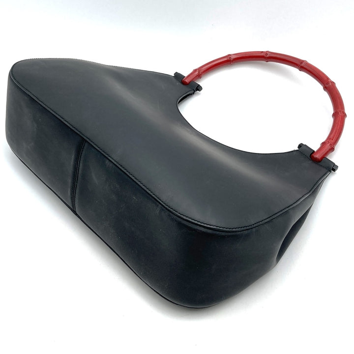 GUCCI グッチ 001 3739 ショルダーバッグ ワンショルダー レザー/バンブー ブラック/レッド 黒赤