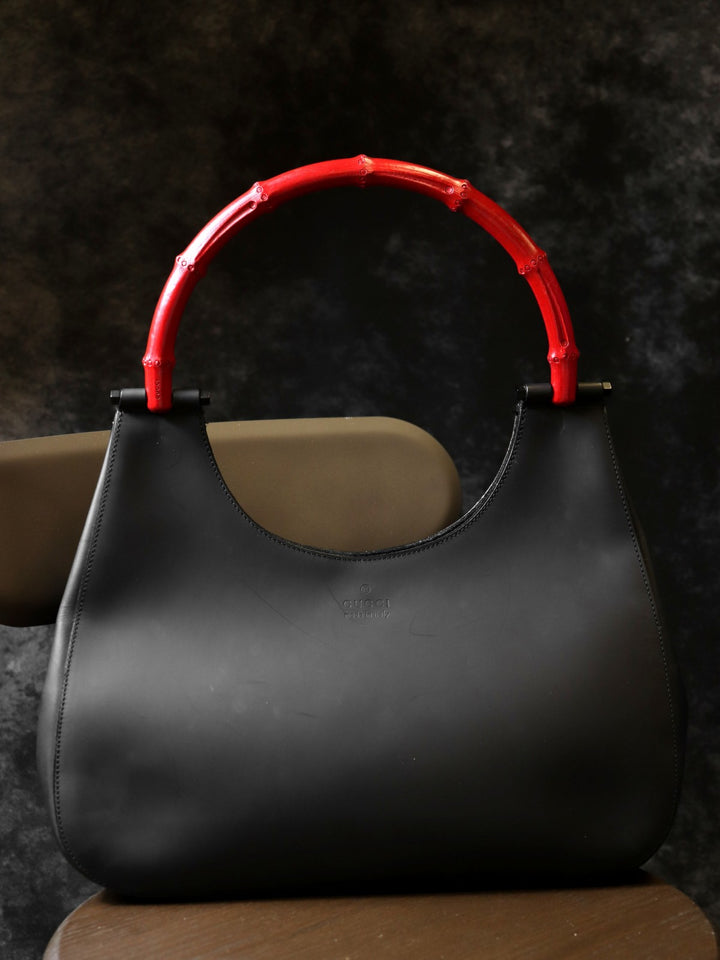 GUCCI グッチ 001 3739 ショルダーバッグ ワンショルダー レザー/バンブー ブラック/レッド 黒赤