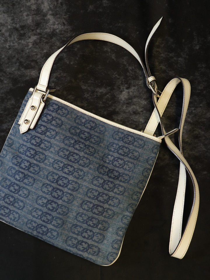 GUCCI グッチ 257246 ショルダーバッグ インターロッキング デニム ブルー ネイビー ホワイト