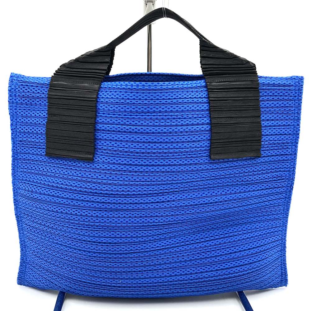 ISSEY MIYAKE イッセイミヤケ プリーツプリーズ ハンドバッグ ミニバッグ ブルー ブラック ポリエステル