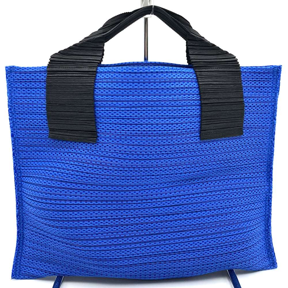 ISSEY MIYAKE イッセイミヤケ プリーツプリーズ ハンドバッグ ミニバッグ ブルー ブラック ポリエステル