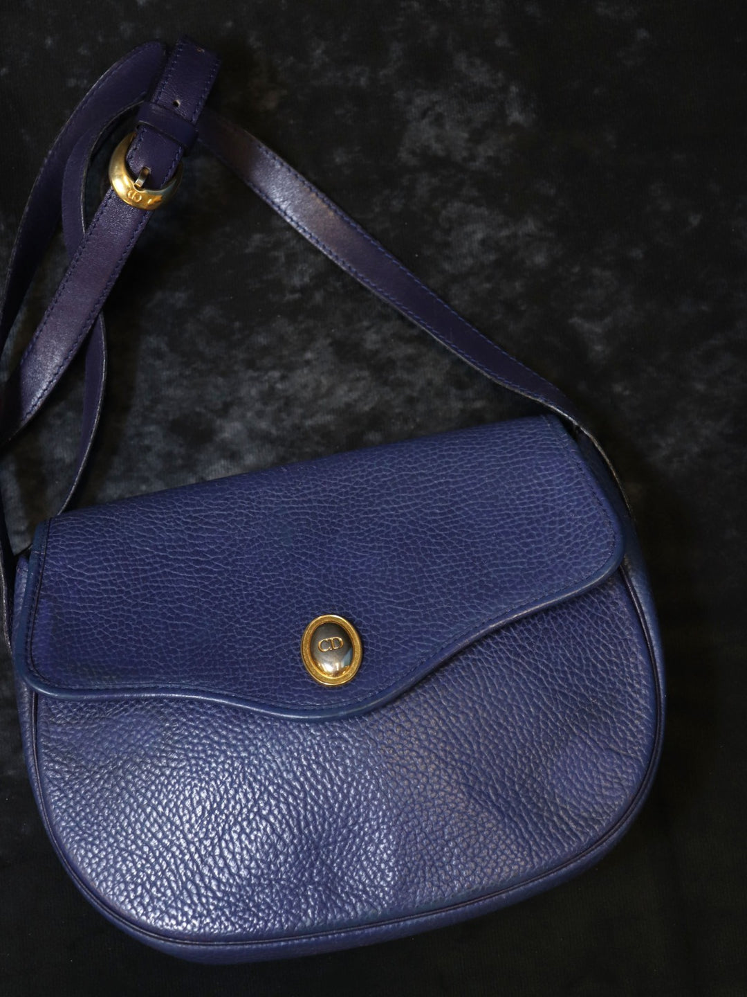Christian Dior ディオール ショルダーバッグ ポシェット ヴィンテージ ネイビー レザー