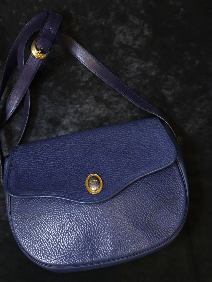 Christian Dior ディオール ショルダーバッグ ポシェット ヴィンテージ ネイビー レザー