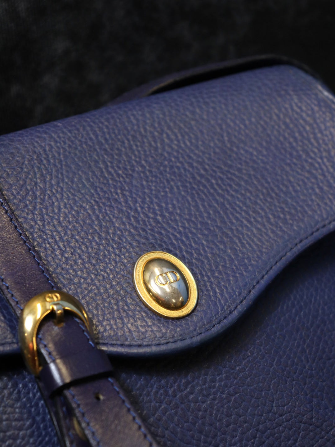 Christian Dior ディオール ショルダーバッグ ポシェット ヴィンテージ ネイビー レザー