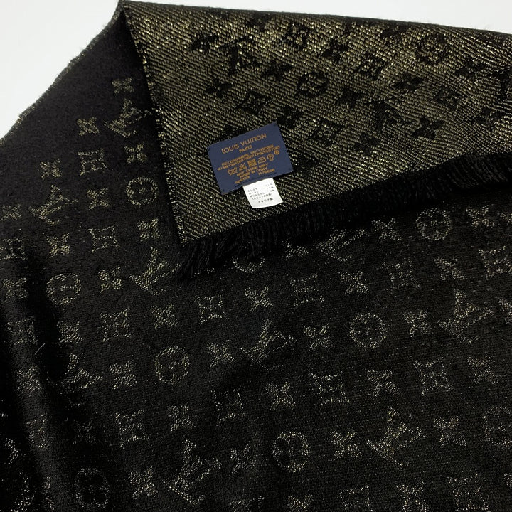 LOUIS VUITTON ルイ・ヴィトン エトール LVタイムレス M70680 マフラー カシミヤ ブラック/ゴールド