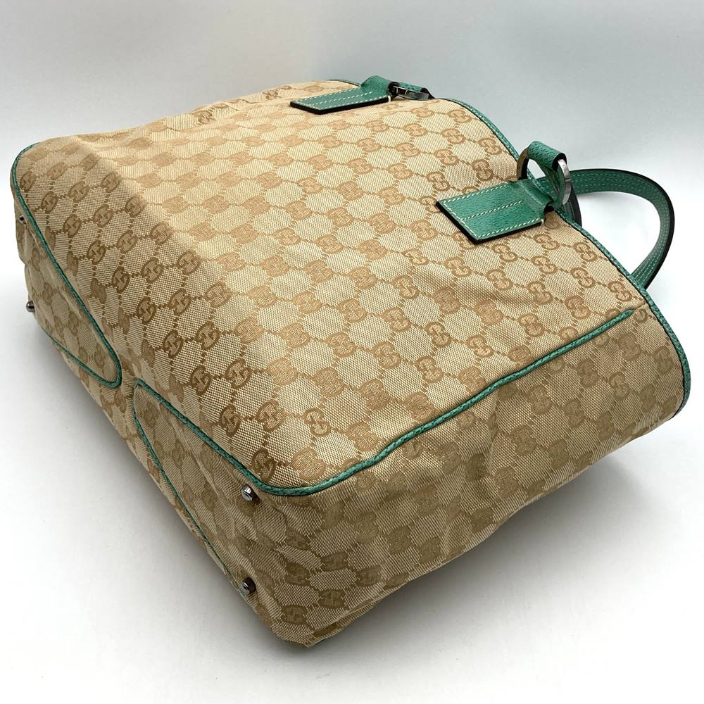 GUCCI グッチ 113017 トートバッグ ショルダーバッグ GGキャンバス/レザー ベージュ ブラウン グリーン