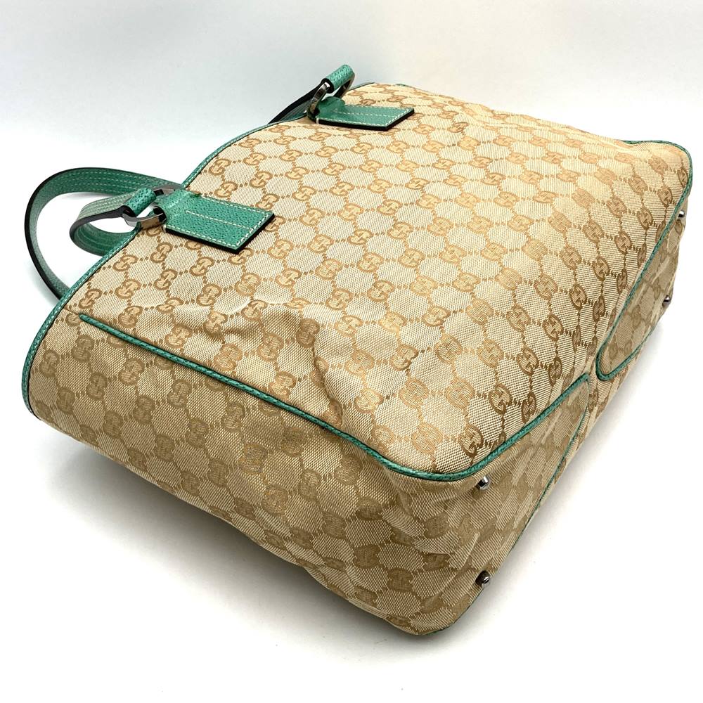 GUCCI グッチ 113017 トートバッグ ショルダーバッグ GGキャンバス/レザー ベージュ ブラウン グリーン