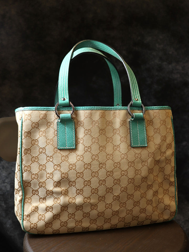 GUCCI グッチ 113017 トートバッグ ショルダーバッグ GGキャンバス/レザー ベージュ ブラウン グリーン