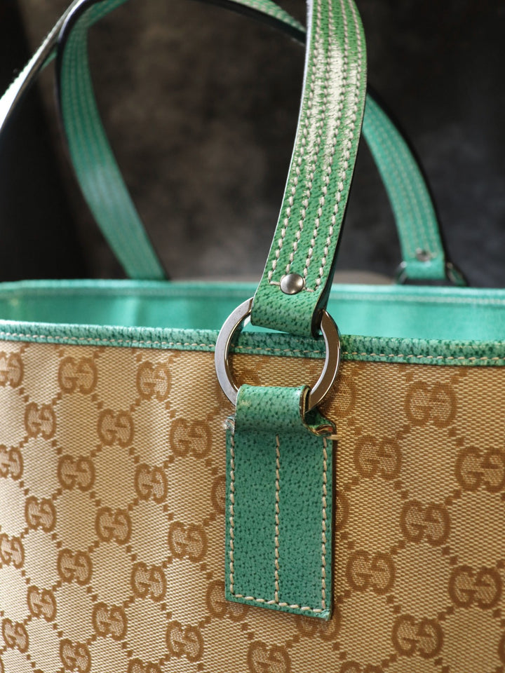 GUCCI グッチ 113017 トートバッグ ショルダーバッグ GGキャンバス/レザー ベージュ ブラウン グリーン