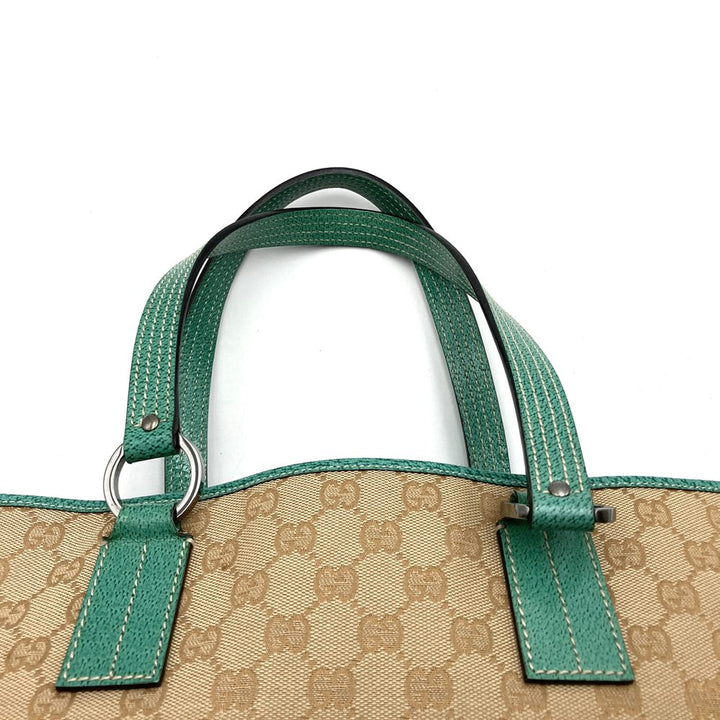 GUCCI グッチ 113017 トートバッグ ショルダーバッグ GGキャンバス/レザー ベージュ ブラウン グリーン