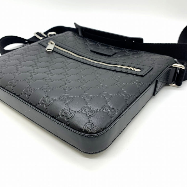 GUCCI グッチ 406410 ショルダーバッグ シマレザー GG柄 ブラック