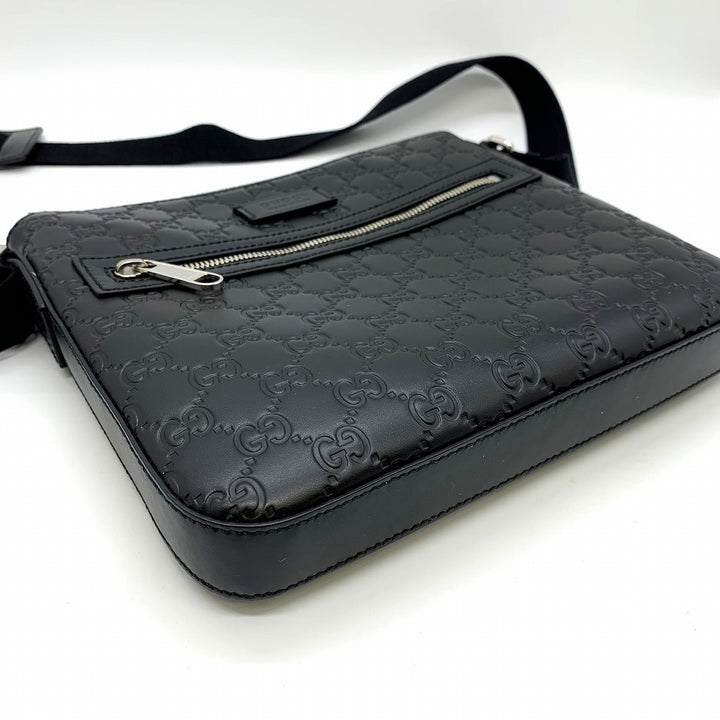 GUCCI グッチ 406410 ショルダーバッグ シマレザー GG柄 ブラック