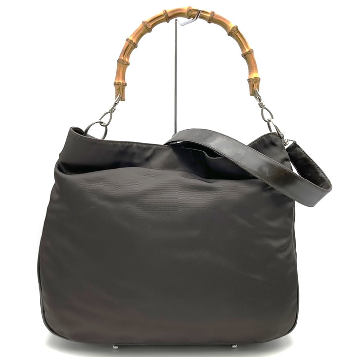 GUCCI グッチ 001 1705 バンブー ショルダーバッグ ナイロン レザー ブラウン ヴィンテージ オールド ブランド