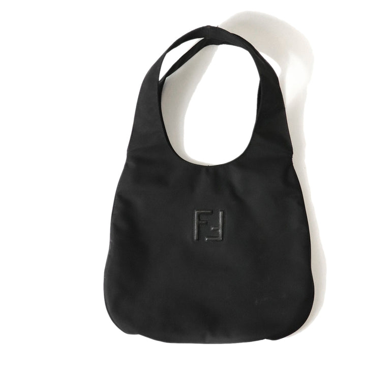 FENDI フェンディ FFロゴ 薄型ショルダーバッグ A4入る ホーボーバッグ ワンショルダー ナイロン ブラック レディース