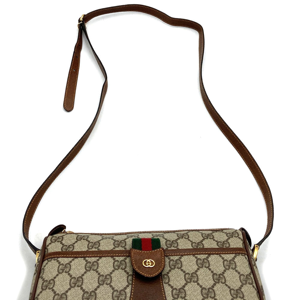 GUCCI グッチ オールドグッチ 001・58 シェリー GGスプリーム ショルダーバッグ PVC レザー ベージュ ブラウン 　ヴィンテージ