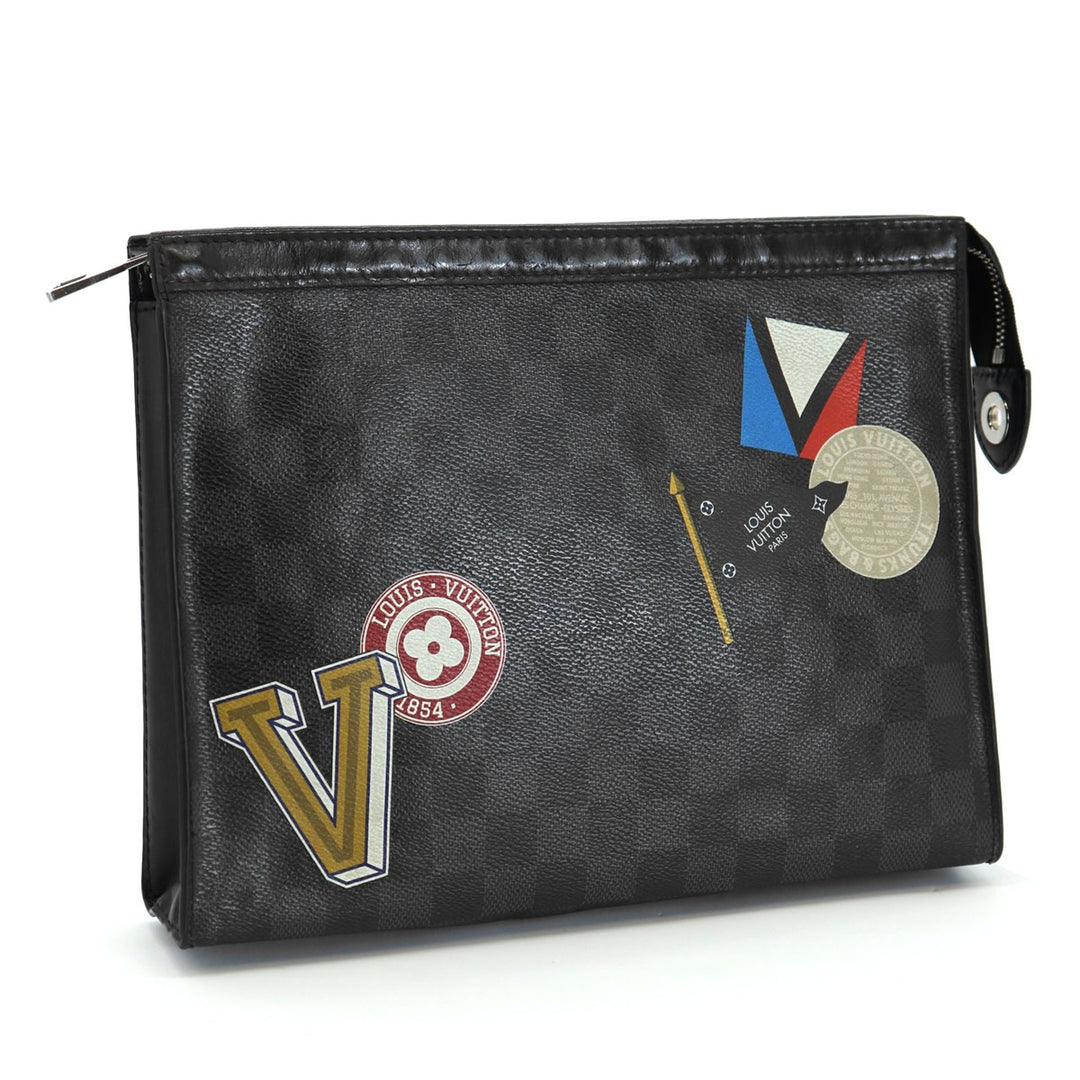 LOUIS VUITTON ルイ・ヴィトン ポシェットヴォワヤージュMM N64442 LVリーグ クラッチバッグ ダミエグラフィットキャンバス ワッペン ラベル ブラック