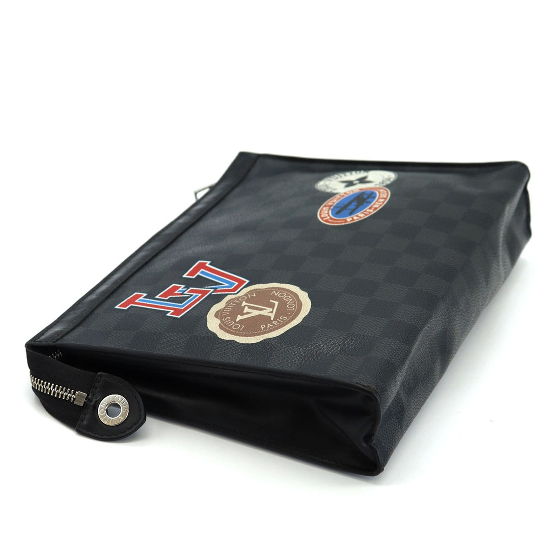 LOUIS VUITTON ルイ・ヴィトン ポシェットヴォワヤージュMM N64442 LVリーグ クラッチバッグ ダミエグラフィットキャンバス ワッペン ラベル ブラック