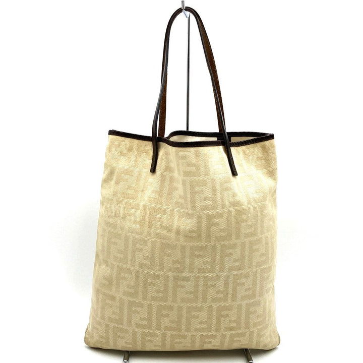 FENDI フェンディ 86160440002 ズッカ トートバッグ ポーチ付き キャンバス/レザー ベージュ アイボリー