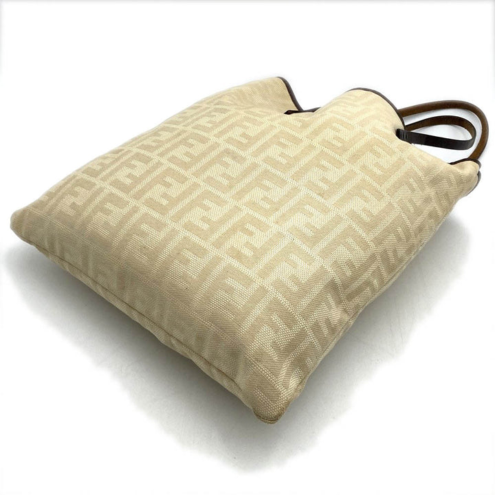 FENDI フェンディ 86160440002 ズッカ トートバッグ ポーチ付き キャンバス/レザー ベージュ アイボリー