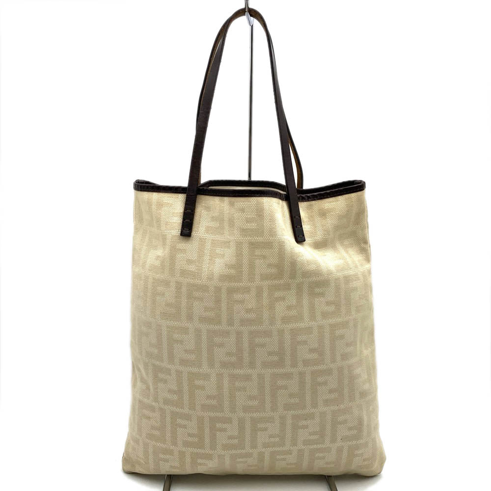 FENDI フェンディ 86160440002 ズッカ トートバッグ ポーチ付き キャンバス/レザー ベージュ アイボリー